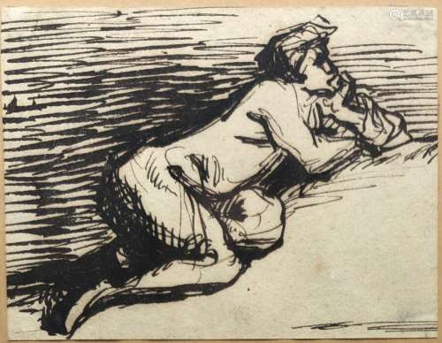 Attribué à Jean-François MILLET (1814-1875) Femme à genou ac...
