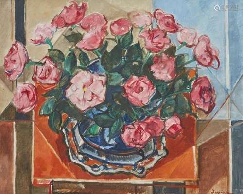 Jacques Ceria DESPIERRE (1912-1995) Roses vase bleu Huile su...