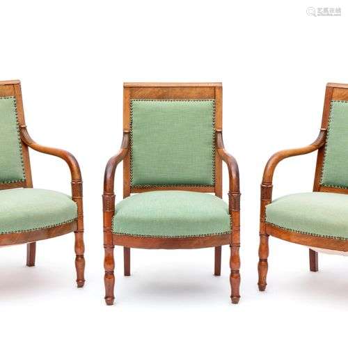 A set of three Restauration mahogany fauteuils