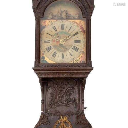 A Frisian carved oak and polychrome painted wall clock, 'sta...