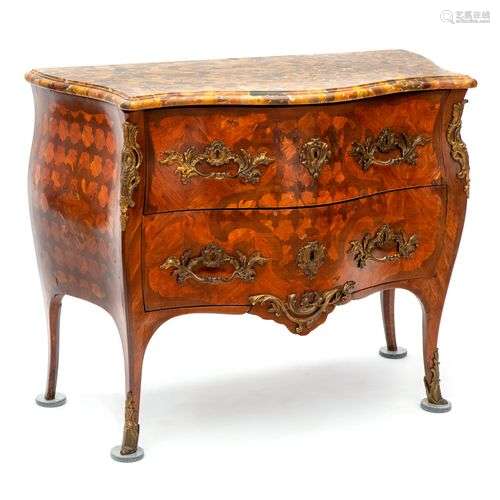 A French ormolu-mounted tulipwood, amaranth and kingwood par...