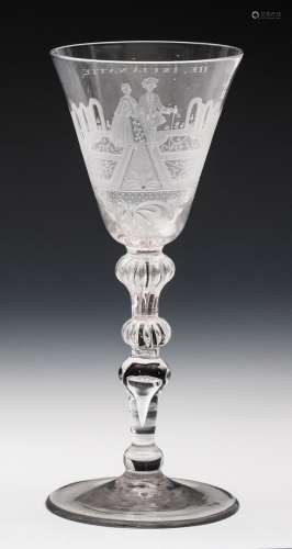 A Dutch engraved Romantic Scene goblet