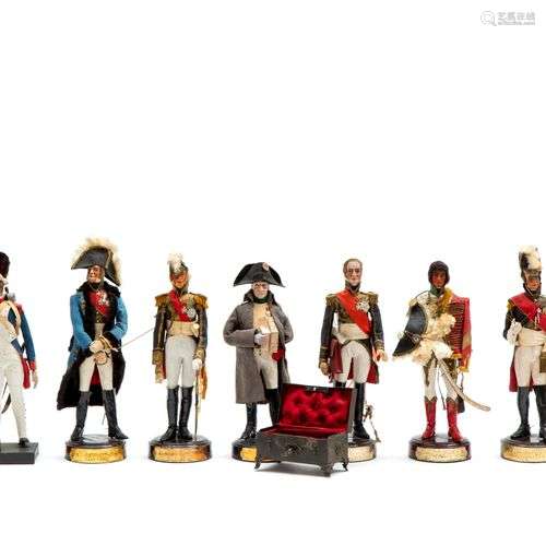 A collection of fine papier maché figures of Napoleon, six o...