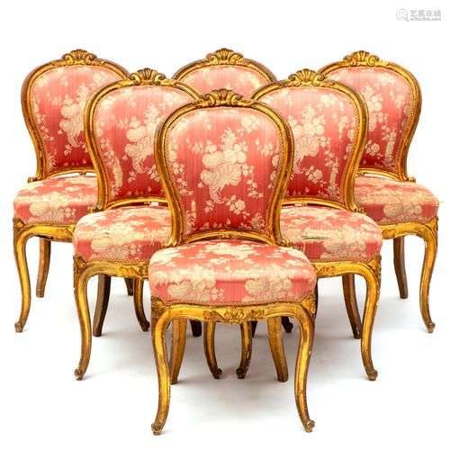 A set of six Louis Philippe giltwood dining chairs