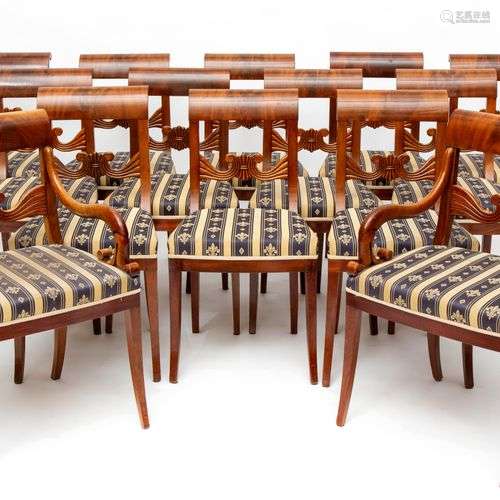 A set of twelve Dutch mahogany dining chairs