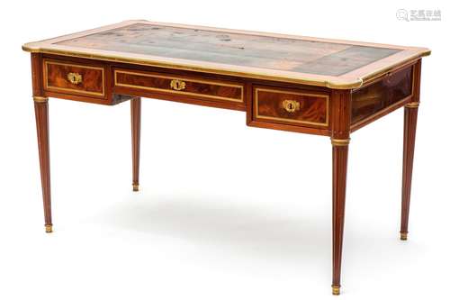 A Louis XVI ormolu-mounted mahogany bureau plat