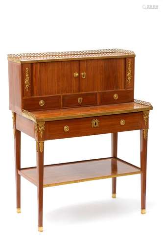 A Louis XVI ormolu-mounted tulipwood and fruitwood bonheur-d...