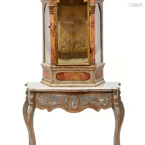 An Italian polychrome-painted reliquary and console table