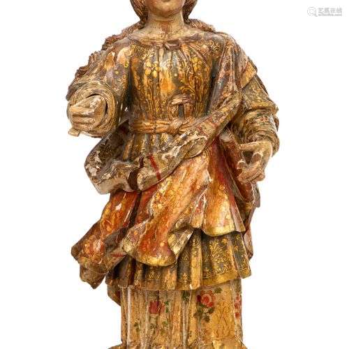 A Spanish carved and polychrome painted wooden figure of a f...