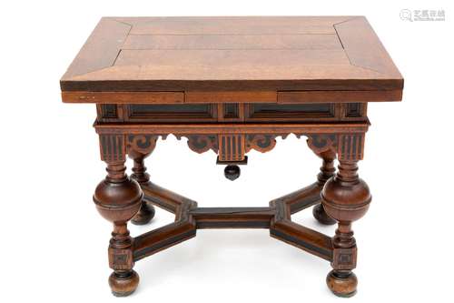 A Dutch oak and ebony draw-leaf table, 'trektafel'