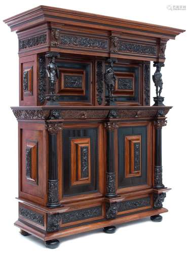 A Dutch carved ebony, kingwood, and ebonised four-door cupbo...