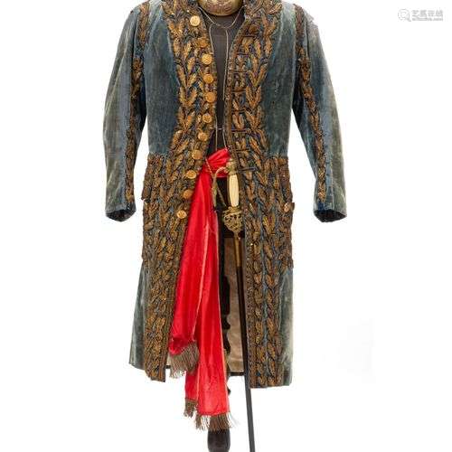 A blue uniform coat, richly embroidered with oak leaves
