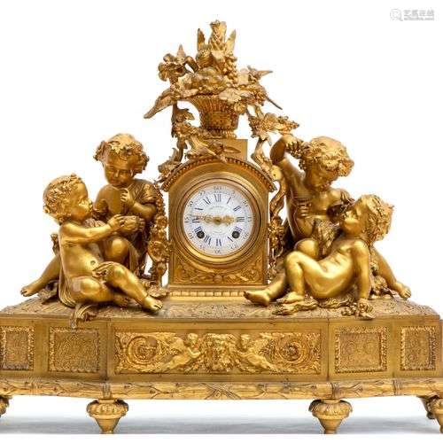 A large French ormolu mantle clock