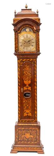 A Dutch mahogany and fruitwood inlaid longcase clock