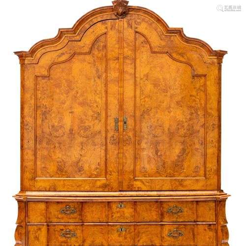 A Dutch burr-walnut and inlaid cabinet