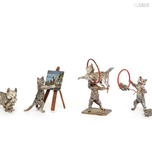 Five Vienna bronze miniature cat figures