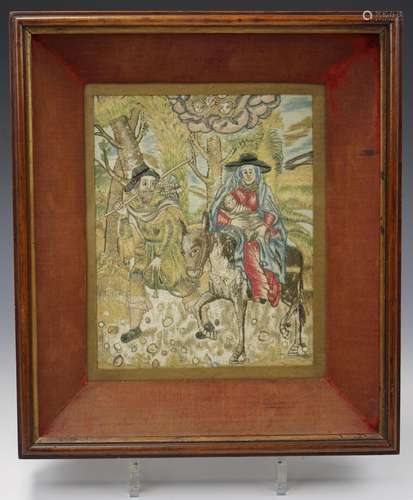 An antique needlework picture 'Flight into Egypt'