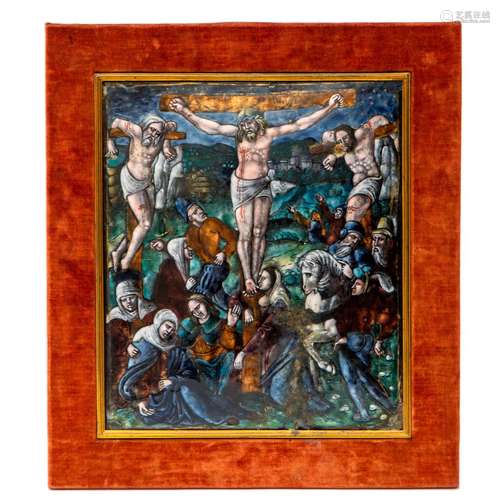 A large Limoges enamel painting 'Christ on the Cross'