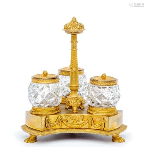 A French ormolu and cut-glass ink stand