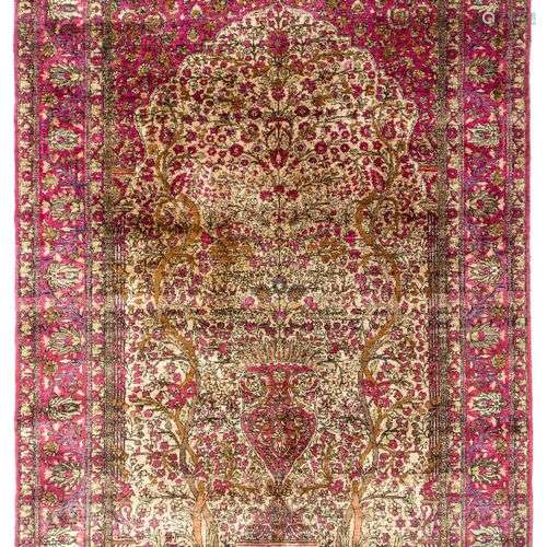 A silk Kashan prayer rug