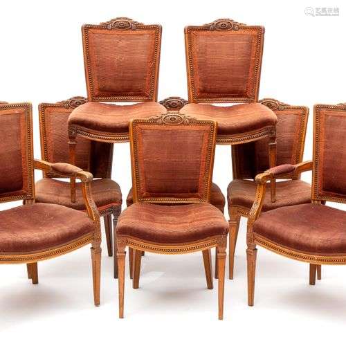 A set of eight Dutch carved elmwood seat furniture