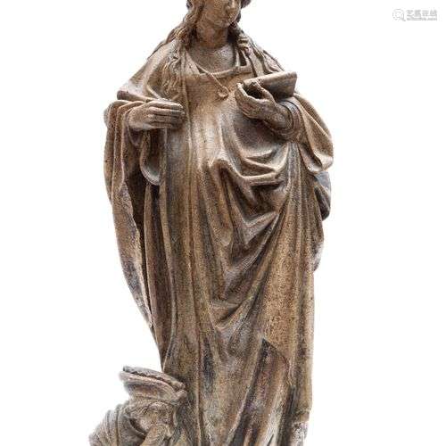 A Southern Netherlands carved stone figure of St. Catherine ...