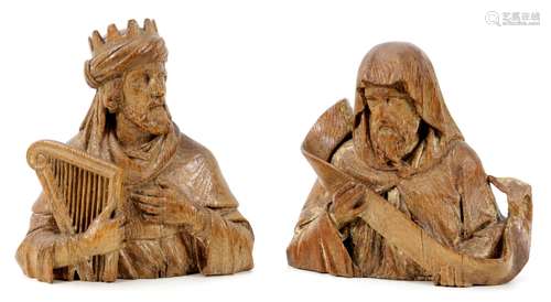 Two carved oak busts