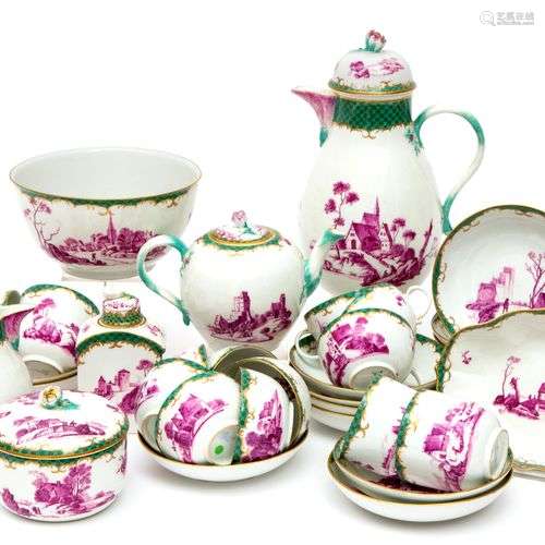 A Meissen puce coloured coffee and tea service