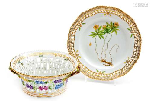 A Royal Copenhagen Flora Danica basket and plate