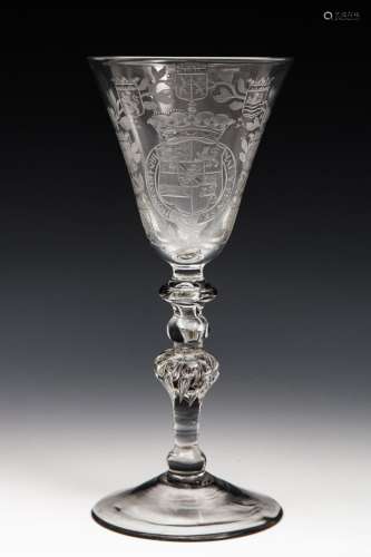 A Dutch engraved armorial goblet, attr. Jacob Sang