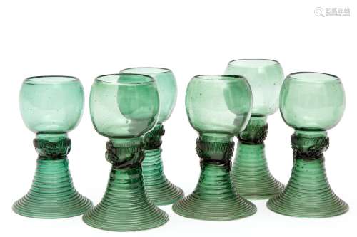 Six green roemer glasses