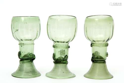 Three green roemer glasses