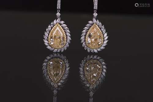 12.77 CT YELLOW&WHITE GOLD LADY'S DIAMOND PAIR OF EARRINGS, ...