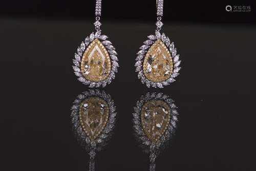 12.77 CT YELLOW&WHITE GOLD LADY'S DIAMOND PAIR OF EARRINGS, ...