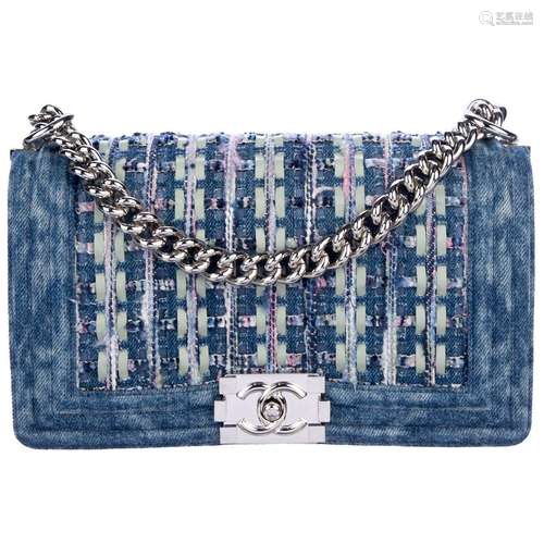 CHANEL NEW BLUE JEAN STONEWASH DENIM PINK SILVER EVENING SHO...