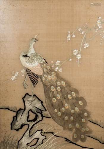 A CHINESE SILK EMBROIDERED PANEL, FRAMED