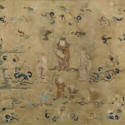 A CHINESE EMBROIDERED SILK OF FIGURE