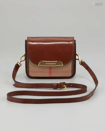 BURBERRY CHECK SMALL CROSSBODY BAG, DARK TAN