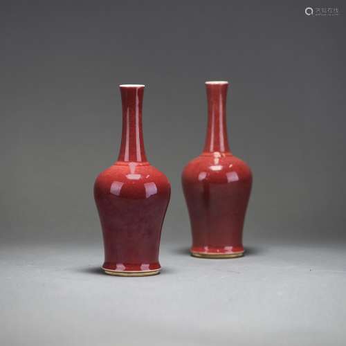 A PAIR OF CHINESE RED-GLAZED VASES