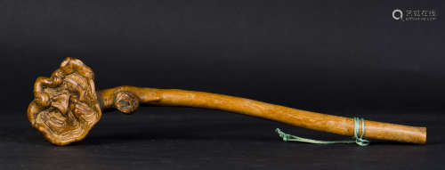 A CHINESE BOXWOOD RUYI SCEPTER OF LINGZHI FORM