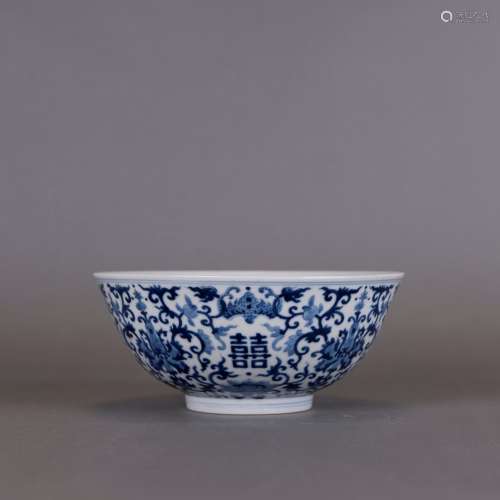 A CHINESE BLUE AND WHITE 'XI' BOWL, WITH DAOGUANG MARK