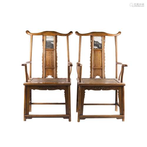 A PAIR OF HUANGHUALI 'OFFICIAL'S HAT' ARMCHAIRS, GUANMAOYI (...