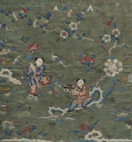 A CHINESE EMBROIDERED SILK OF CHILDREN