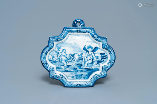 A Dutch Delft blue and white plaque with Venus visited