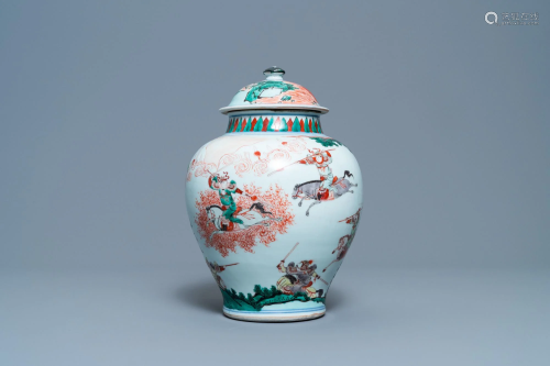 A Chinese famille verte vase and cover with an
