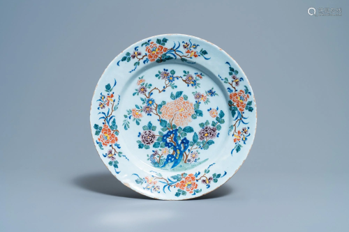 A polychrome Dutch Delft dish with fine floral design,