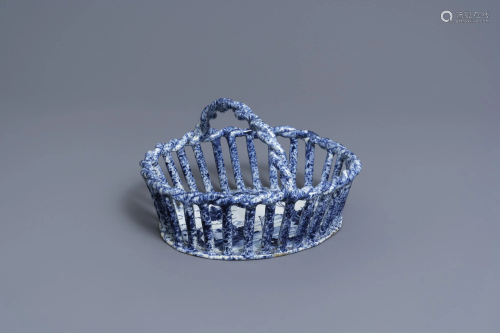 A rare Dutch Delft blue and white reticulated basket,