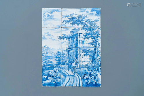 A very fine Dutch Delft blue and white tile mural with