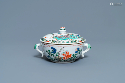 A Chinese famille verte porringer bowl and cover,