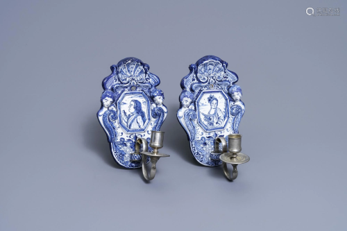 A pair of Dutch Delft blue and white appliques with